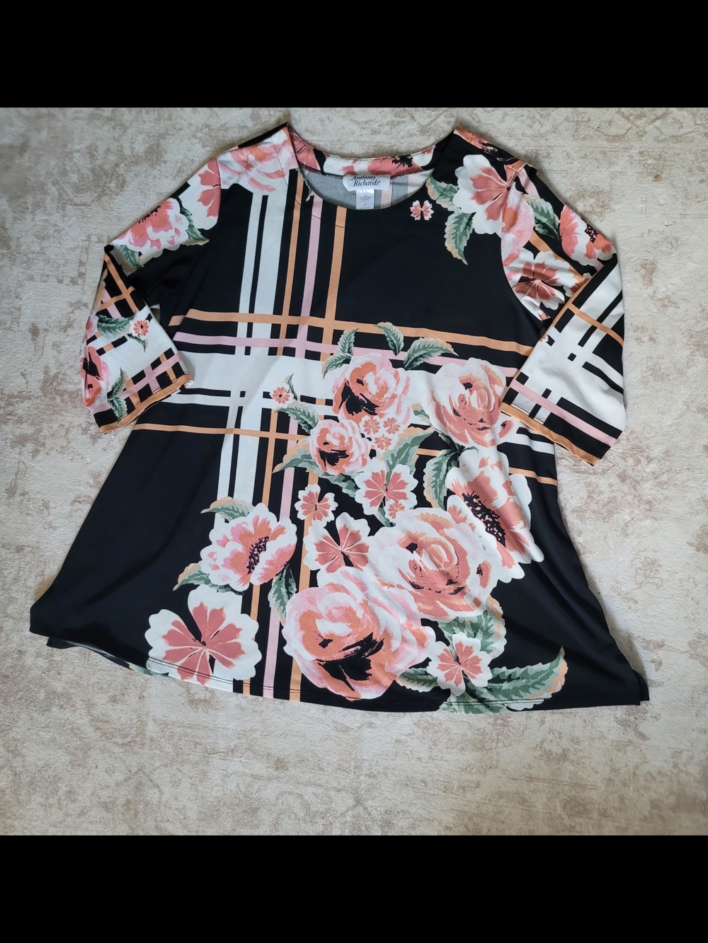 Anthony Richards Black Floral Plaid Tunic - Pink & Green